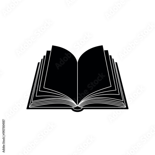 Open Book Silhouette on White Background.