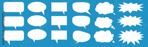 A set of chat box designs for comments on social media or comics. Vector designs of speech bubbles, text boxes, and conversation chat columns in comics.	