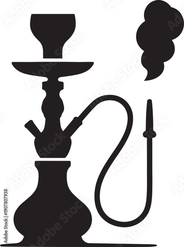 Traditional Hookah Shisha Silhouette Icon Vector Illustration for Arabic Lounge Smoking Bar Culture Middle Eastern Catering and Oriental Nightlife Design