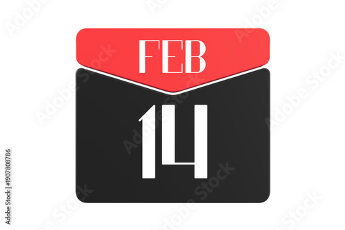 14 February calendar single day, week vector, illustration icon. white, red, black, and white color background calendar page vector for of the month February 14