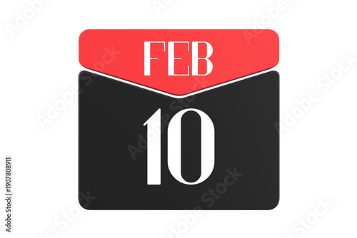 10 February calendar single day, week vector, illustration icon. white, red, black, and white color background calendar page vector for of the month February 10