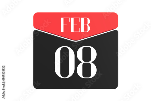 8 February calendar single day, week vector, illustration icon. white, red, black, and white color background calendar page vector for of the month February 8