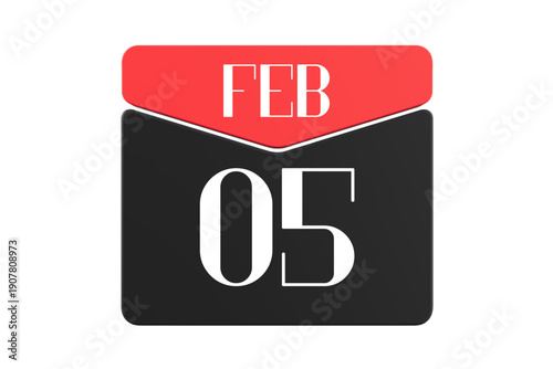 5 February calendar single day, week vector, illustration icon. white, red, black, and white color background calendar page vector for of the month February 5