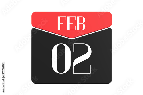 2 February calendar single day, week vector, illustration icon. white, red, black, and white color background calendar page vector for of the month February 2