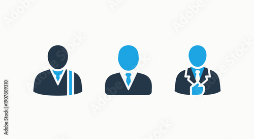 Icons of stylized figures in suits, suggesting business professionals, executives, or service personnel.