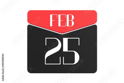 25 February calendar single day, week vector, illustration icon. white, red, black, and white color background calendar page vector for of the month February 25