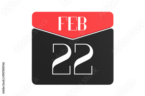 22 February calendar single day, week vector, illustration icon. white, red, black, and white color background calendar page vector for of the month February 22