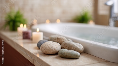 Wallpaper Mural Tranquil Spa Vibes with Soft Candlelight, Smooth Stones, and a Relaxing Bathtub Setting for a Peaceful Self-Care Experience Torontodigital.ca