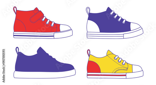 Foto Kids Shoes Line art filed color illustration