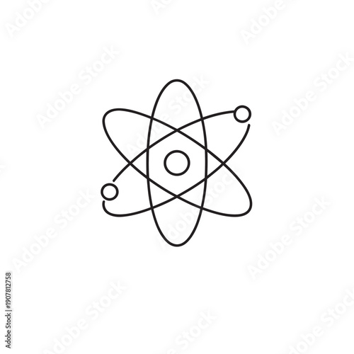 Simple line drawing of an atom symbol  science and chemistry concept