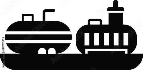 LNG tanker black icon PNG representing liquefied natural gas transport vessel in outline and filled style, isolated on transparent background