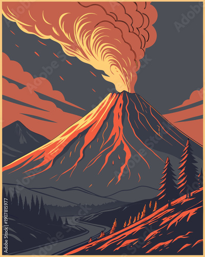 volcano eruption art poster

