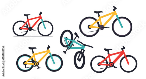 Mountain Bike Line color art flat design
