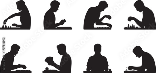 Silhouette Series Showing People Engaged In Various Keyboard Typing Positions