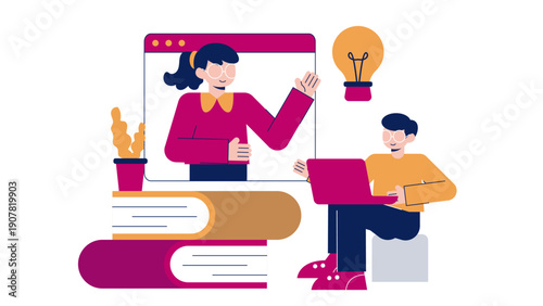 Man consulting with a virtual expert via laptop about ideas and strategy