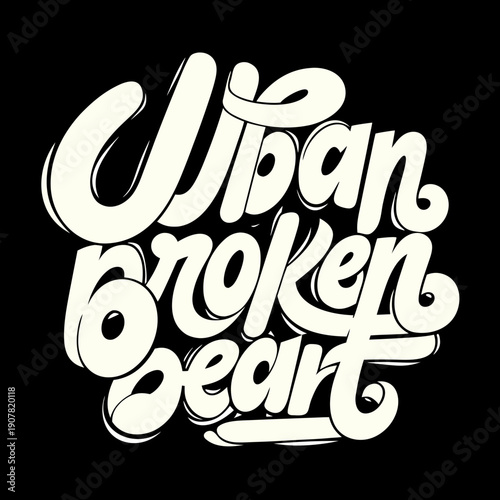 Urban broken heart typography on black background