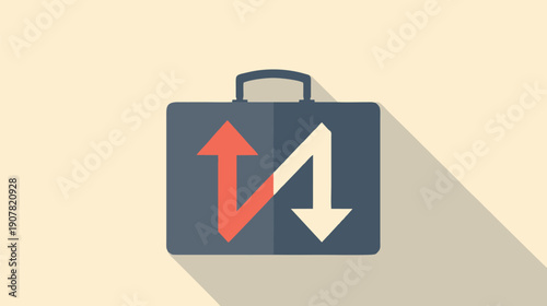 Business briefcase icon with up and down arrows, symbol for financial trade, exchange, and market analysis