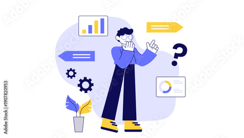 A businessman analyzing data and thinking deeply to make an important strategic business decision