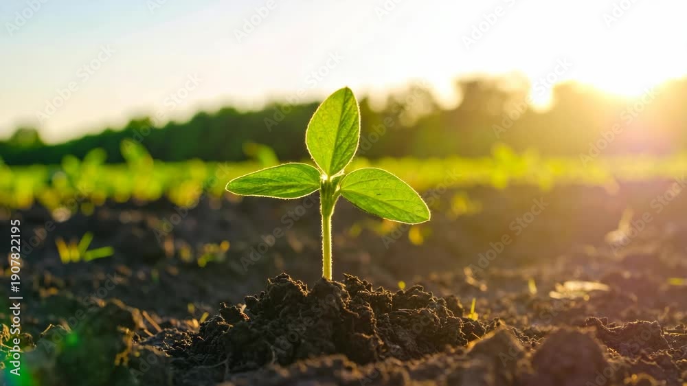 custom made wallpaper toronto digitalTiny green seedling sprouts from fertile soil during golden hour sunlight