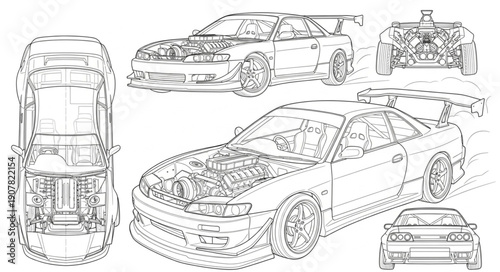 Car Technical Drawing Illustration.