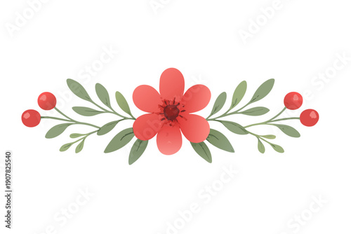 Floral Divider with Central Red Flower