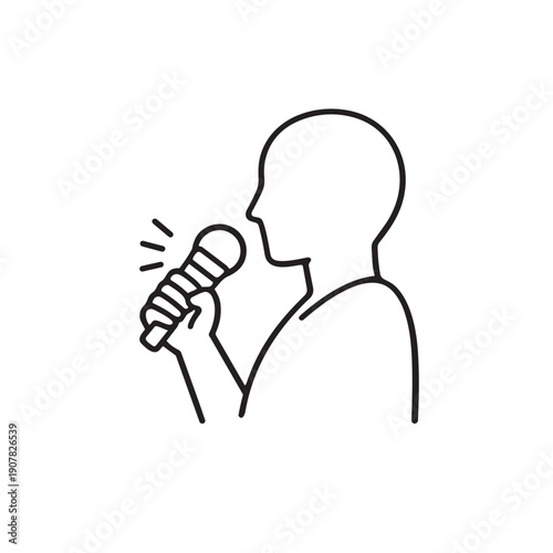 person singing into a microphone in a simple line drawing style