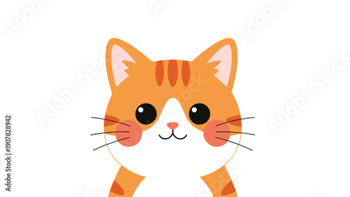 Close up portrait of a cute orange tabby cat with big black eyes and pink cheeks in a sweet illustration style.