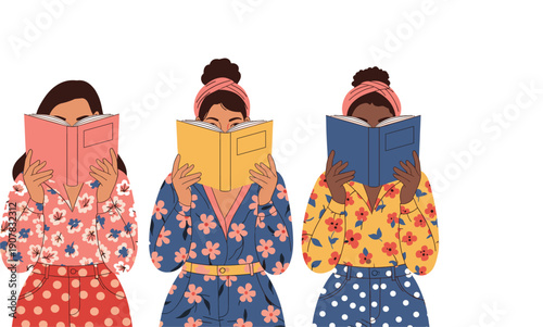 Stylish Women Reading Books Illustration Showing Education, Learning, Reading Culture, Self Study, Knowledge, and Modern Lifestyle Concept