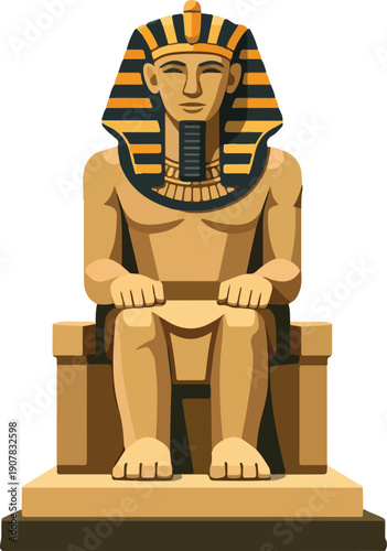 Pharaoh Statue Egypt Iconic Landmark Flat Vector