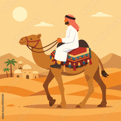 Traditional Camel Riding Desert Culture Flat Vector