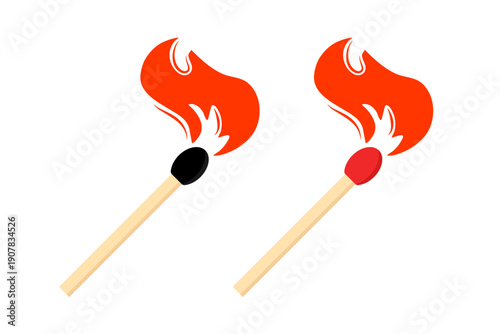 Burning matches icon, vector. matches icon. Lighted matches icon. Fire icon. Smoking.