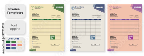 Modern Business Invoice Template Design with Clean Layout and Color Coding