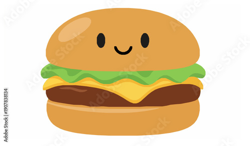 Cute cartoon hamburger icon vector illustration for kids food branding stickers and mascots