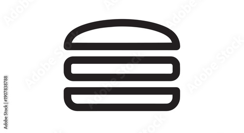 Simple black and white minimalist line art icon representing a classic hamburger food item