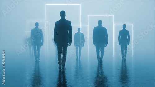 Wallpaper Mural Several men in professional suits are seen from behind, walking away from the viewer. Torontodigital.ca