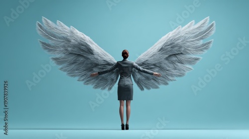 Wallpaper Mural A woman, viewed from behind, stands at the center of the frame wearing a sleek, dark grey professional business suit and heels. Torontodigital.ca