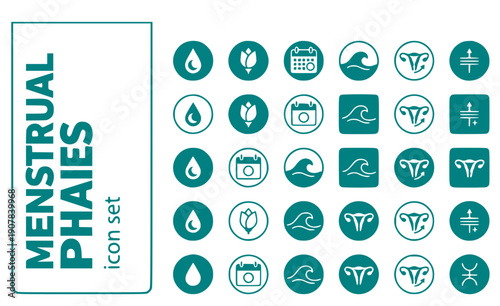 Menstrual Phase Indicators Menstruation Follicular Ovulation Luteal Cycle-Phases Reproductive-Cycle Phase-Tracking Vector Icon Set - Cycle Phases