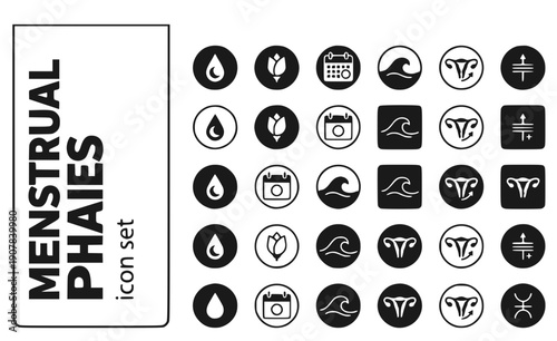 Menstrual Phase Indicators Menstruation Follicular Ovulation Luteal Cycle-Phases Reproductive-Cycle Phase-Tracking Vector Icon Set - Cycle Phases