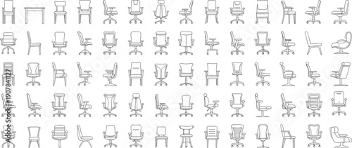 chair icon collection furniture office seating outline illustration vector design interior workspace ergonomic modern symbols