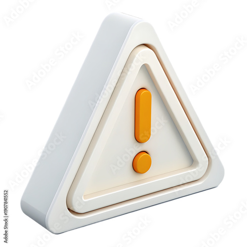 A white triangular warning sign with an orange exclamation mark on a plain background