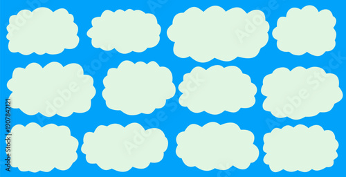 Fun label in cloud style with fluffy frame and organic shape, speech bubble feel with cloud label and fluffy shape border.