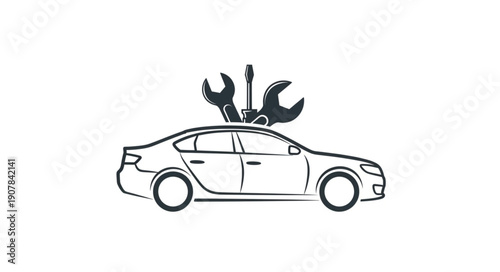 Car with Tools on Roof.