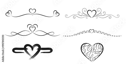 Decorative heart borders in various styles for romantic designs
