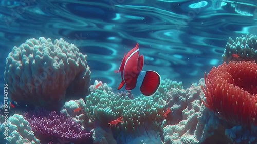 Wallpaper Mural Clownfish swimming near sea anemone underwater. Torontodigital.ca