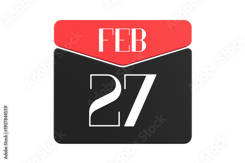 27 February calendar single day, week vector, illustration icon. white, red, black, and white color background calendar page vector for of the month February 27