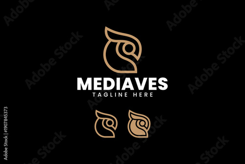 Falcon bird head monoline and silhouette modern logo design set for media business. Hawk bird head sleek minimalist geometric logo design collection for technology company