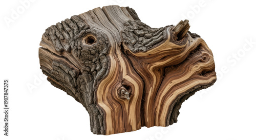 Foto Unique piece of driftwood isolated PNG, weathered wood with interesting grain pa