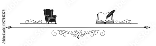 Elegant decorative dividers with armchair and open book for cozy design