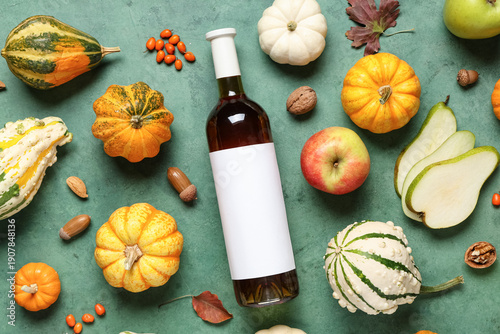 Bottle of wine with fruits ...