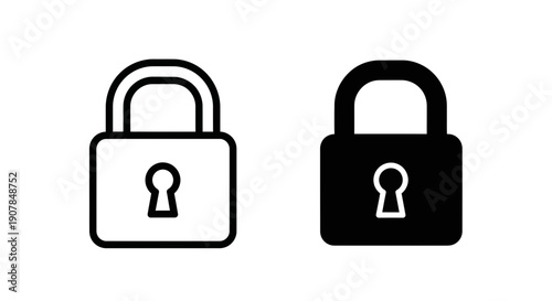 Locked Padlock Icon Set: Security and Closed Access Symbols in Black and White